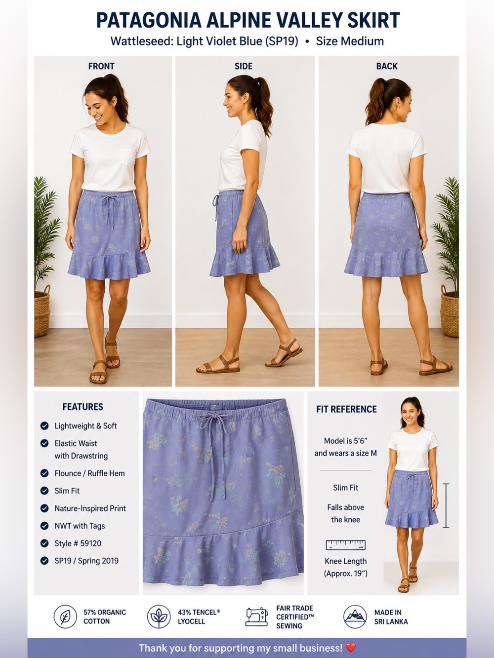 Patagonia Alpine Valley Skirt Women M NWT Wattleseed Light Violet Blue SP19